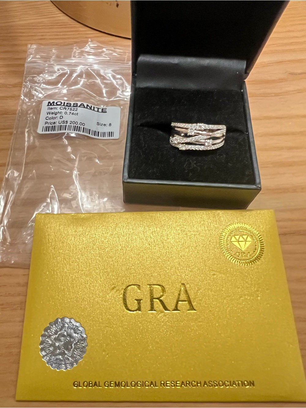 New size 8 GRA Certified White Multi-Band Moissanite Ring - White
